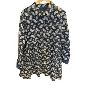 Overcoat Women Medium Patchwork Blue Paisley Mother of Pearl‎ Bohemian Cottage